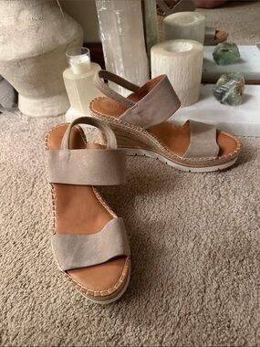 gentle souls Beige Suede Espadrille Wedge Sandals